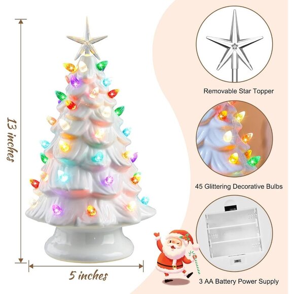 13 Inch Ceramic Christmas Tree Pre-lit Tabletop Christmas Tree Multicolor Lights - Picture 6 of 7